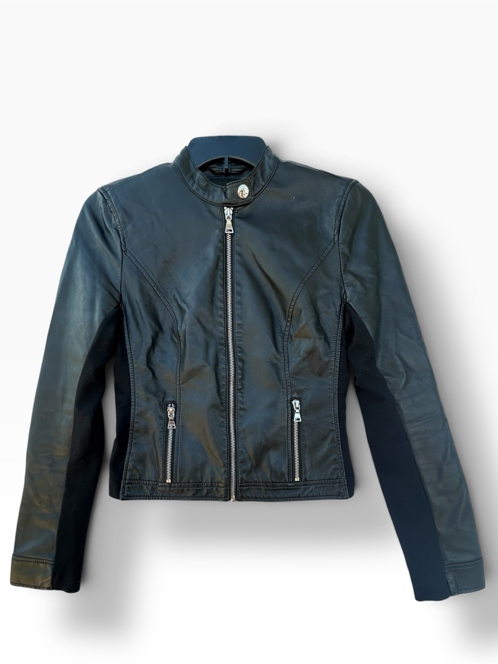 Express Black Leather Fitted Moto Jacket Women’s XS